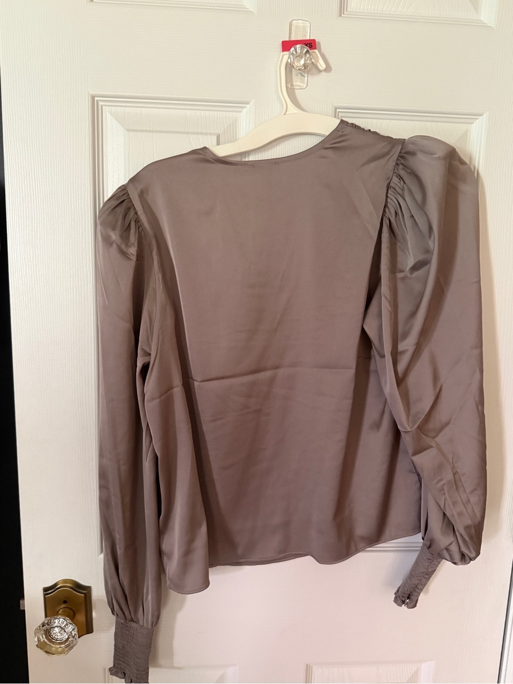Express Taupe Satin Long-Sleeve V-Neck Blouse NWT - Picture 4 of 4